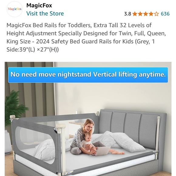 Bed Safety Rail, 1 Side - Picture 2 of 8